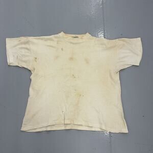 Vintage 60s Interlock Cream Distressed Blank Cotton T-Shirt